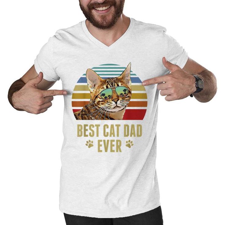 Ocicat Cat Best Cat Dad Ever Retro Beach Vibe  Men V-Neck Tshirt
