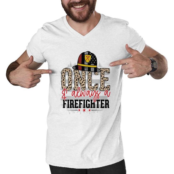 Once Always A Firefighter Proud Job Leopard Design Men V-Neck Tshirt