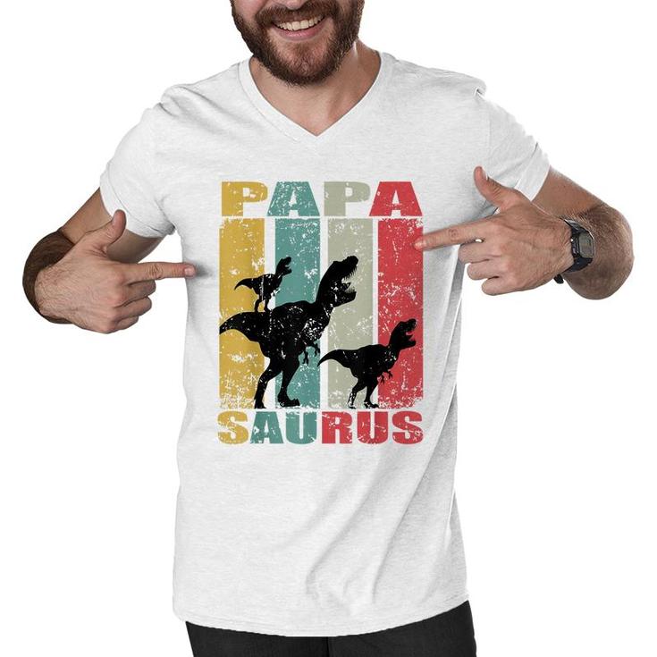Papasaurus Rex Dinosaur Baby Dino Twin Family Papa Saurus  Men V-Neck Tshirt