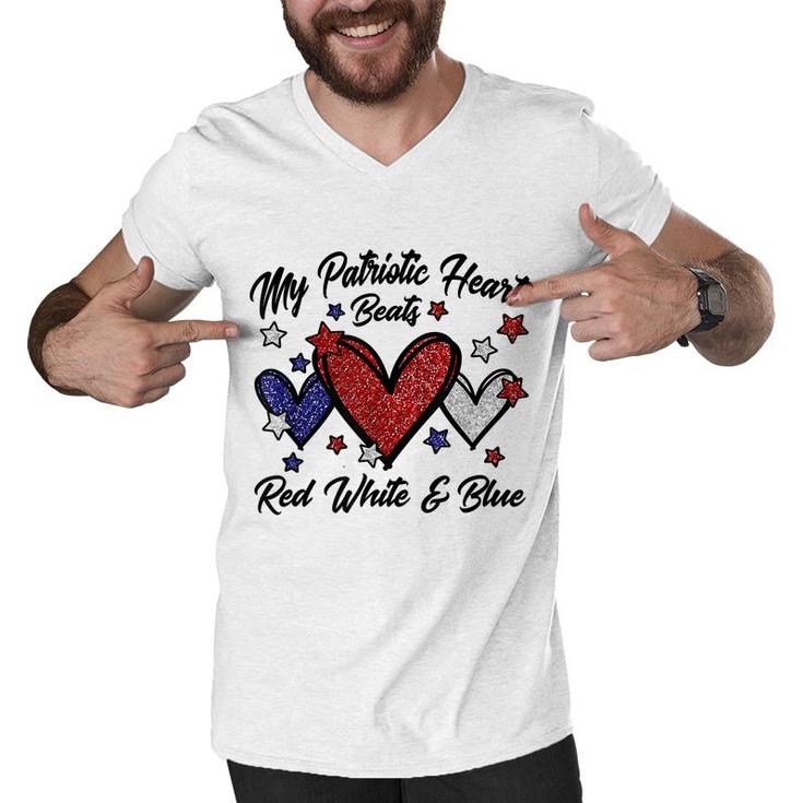 Patriotic 4Th Of July Hearts For Women Red White And Blue  Men V-Neck Tshirt
