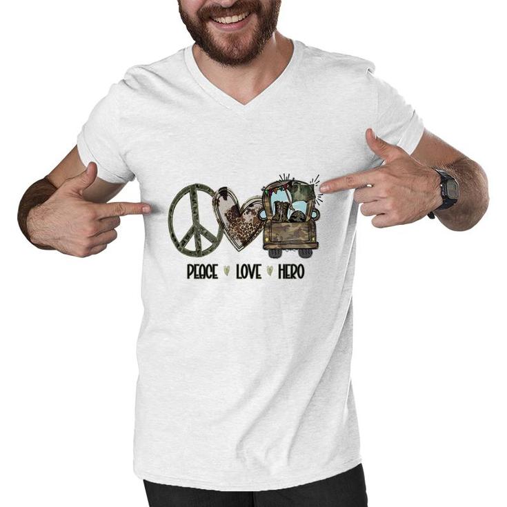 Peace Love Hero Dad Special Gift For Father  Men V-Neck Tshirt