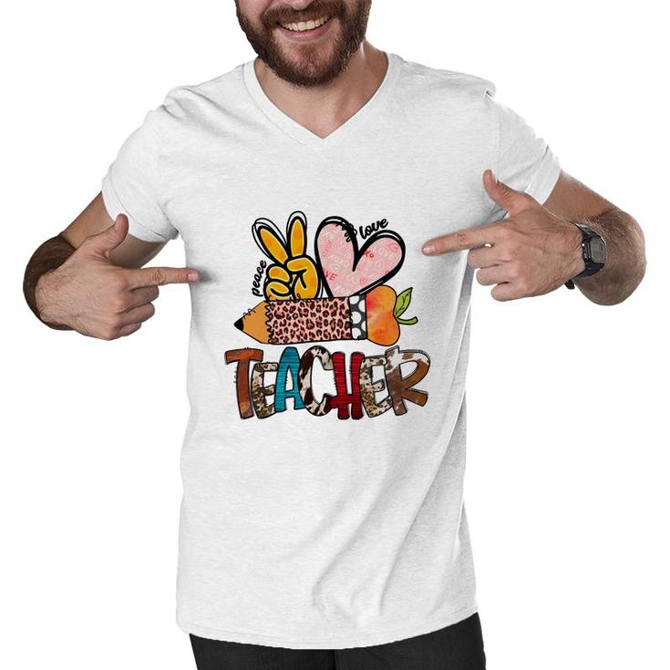 Peace Love Teacher Leopard Funny Gift Ideas Men V-Neck Tshirt
