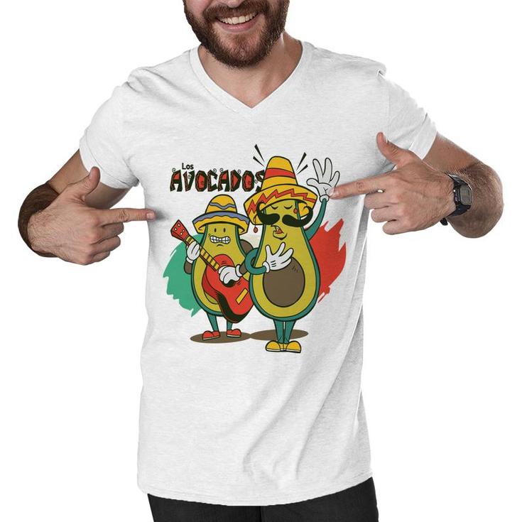 Recuso Funny Avocado Singing And Guitaring Men V-Neck Tshirt