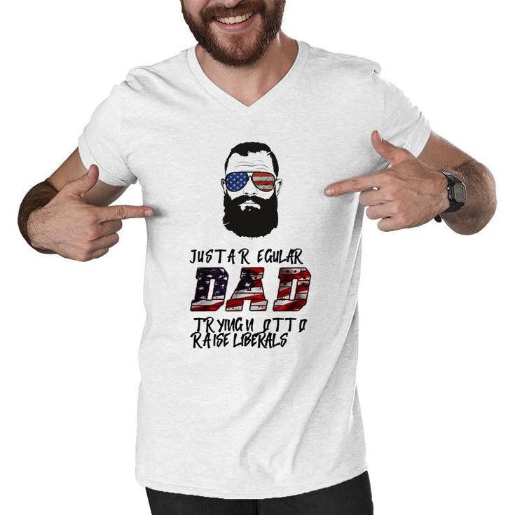 Regular Dad Trying Not To Raise Liberals Beard Men V-Neck Tshirt