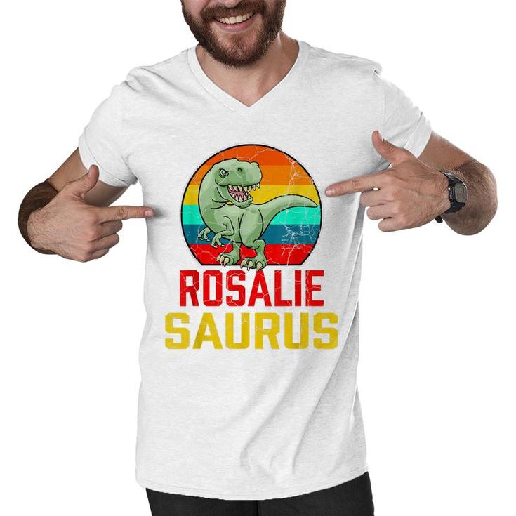 Rosalie Saurus Family Reunion Last Name Team Funny Custom  Men V-Neck Tshirt