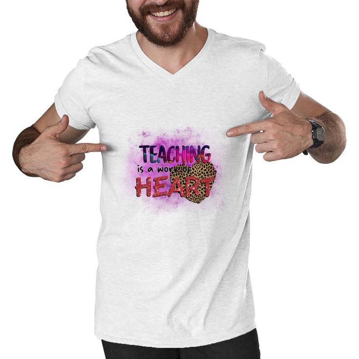 Teaching Is A Work Of Heart Teacher Leopard Men V-Neck Tshirt