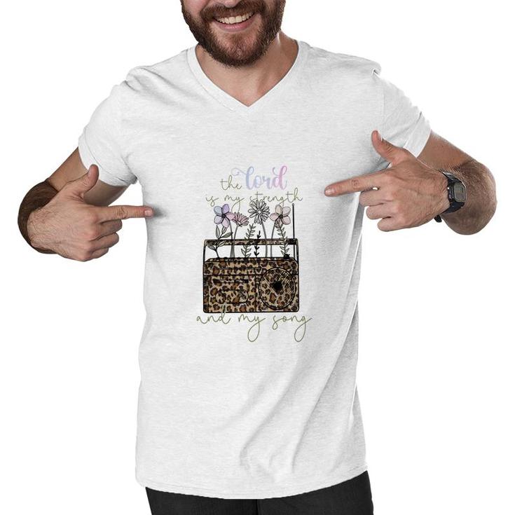 The Lord Of My Strength And My Song Flower And Leopard Christian Style Men V-Neck Tshirt