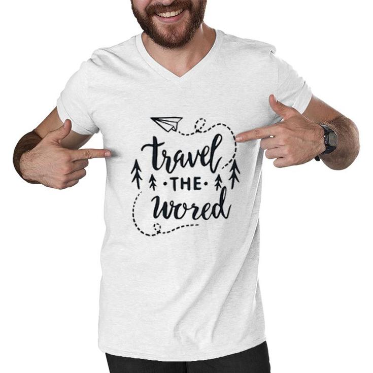 Travel The Wored Black Letters 2022 Trend Men V-Neck Tshirt