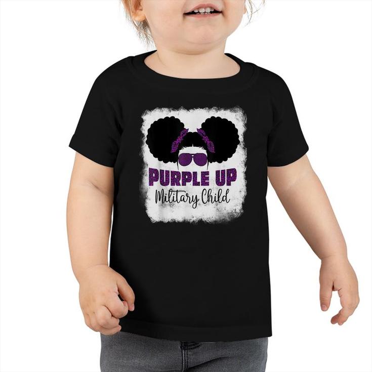 Purple Up For Kids Military Child Month Messy Bun Bleached  Toddler Tshirt