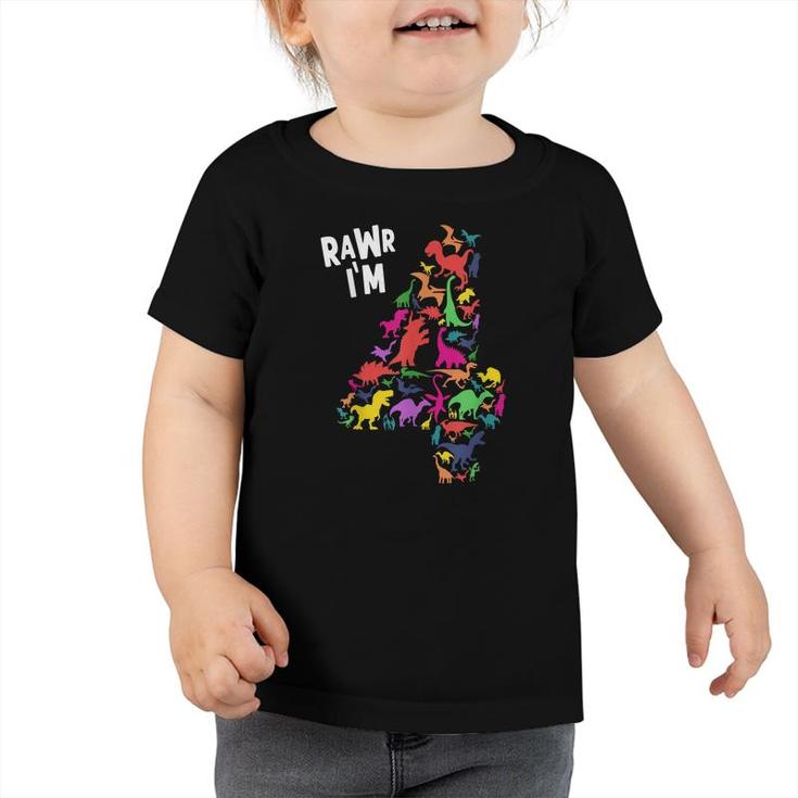 Rawr Im 4 Cute Dinosaur Birthday Kids Dinosaur 4Th Birthday  Toddler Tshirt