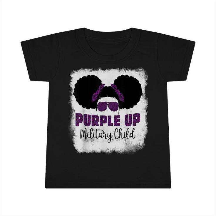 Purple Up For Kids Military Child Month Messy Bun Bleached  Infant Tshirt