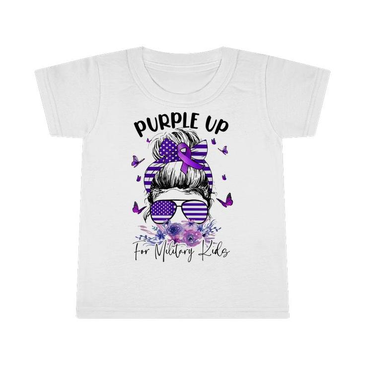 Purple Up For Military Kids Child Month Messy Bun Floral  Infant Tshirt