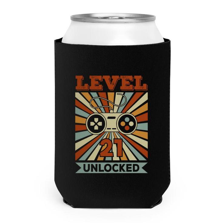 21St Birthday Vintage Trendy Style Level Unlock 21 Can Cooler