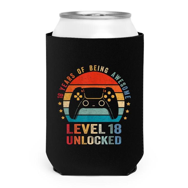 Level 18 Unlocked  18Th Video Gamer Birthday Boy Gift  Can Cooler