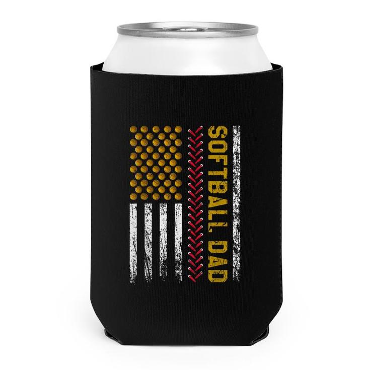 Mens New First Time Dad Softball Dad American Flag Fathers Day  Can Cooler