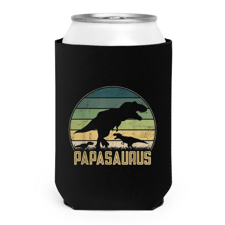 Papasaurus 2 Kids Vintage Retro Sunset Funny Dad Dinosaur  Can Cooler