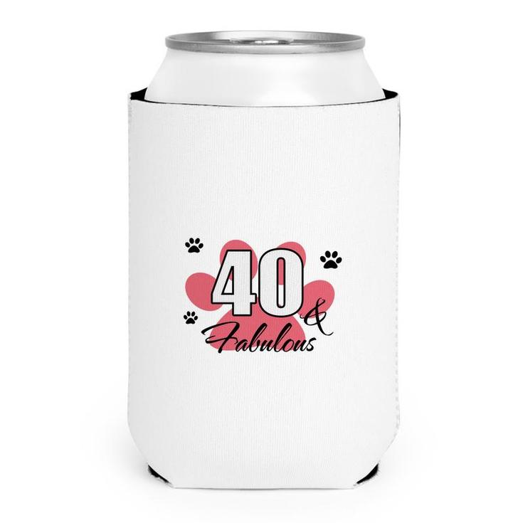 40 Happy Birthday 40Th Pink Paw Print Cat Animal Can Cooler