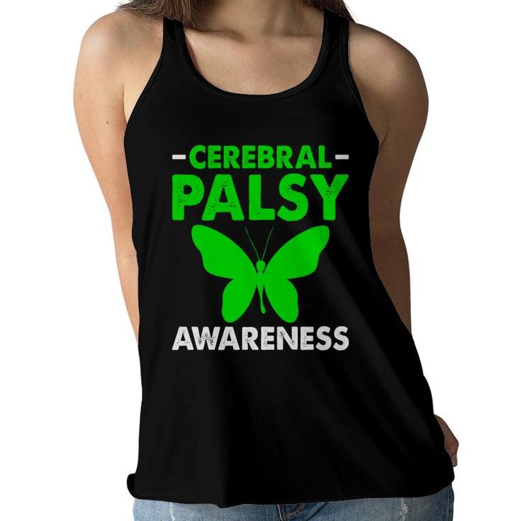 Cerebral Palsy Awareness Palsy Related Green Ribbon Butterfly Women Flowy Tank