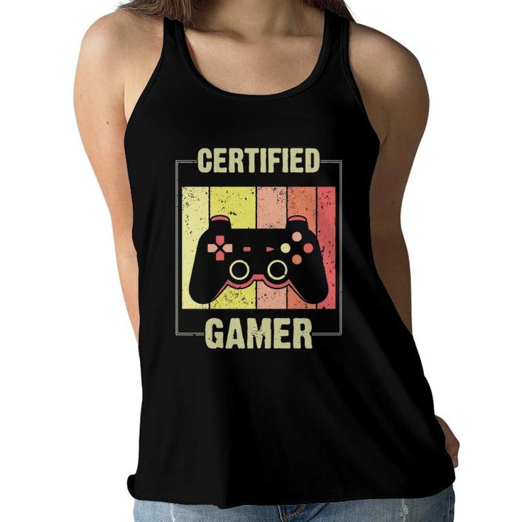 Certified Gamer Retro Funny Video Games Gaming Boys Girls Women Flowy Tank