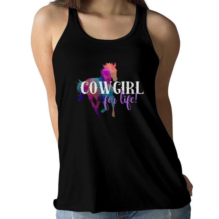 Cowgirl For Life Western Woman Or Girl Running Horse  Women Flowy Tank