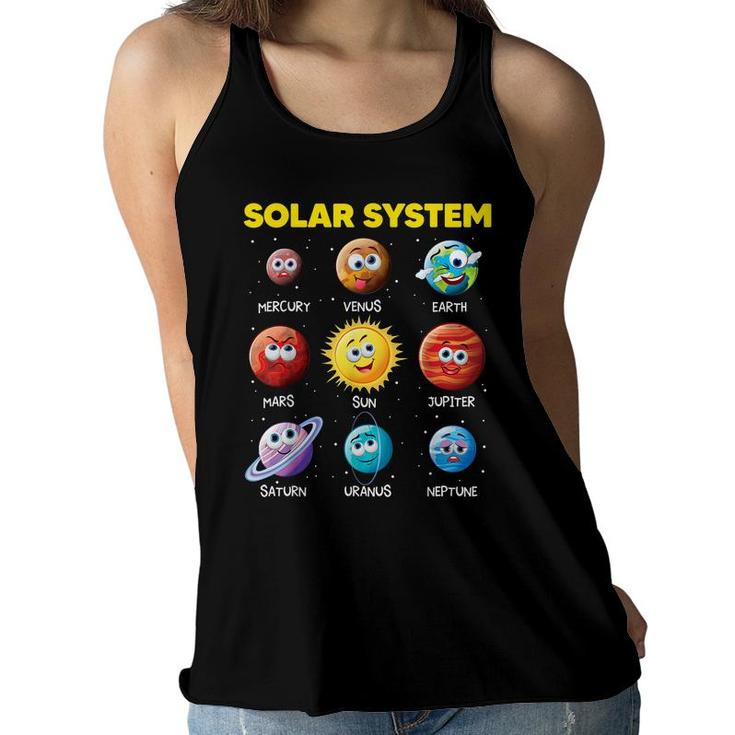 Cute Solar System Funny Planet Faces Space Science Boy Girl Women Flowy Tank