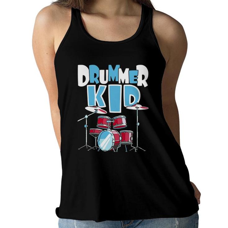 Drummer Kid Funny Percussionist Drums Musician Women Flowy Tank