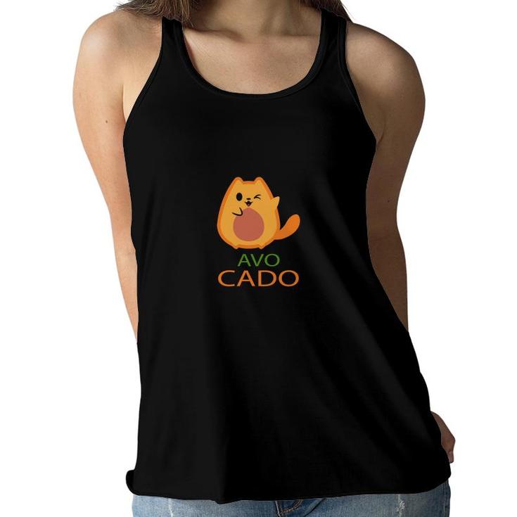 Funny Avocado Cute Cat Animal Gift For Animal Lover Women Flowy Tank