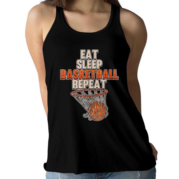 Funny Eat Sleep Basketball Repeat Sports Coach Player Team  Women Flowy Tank