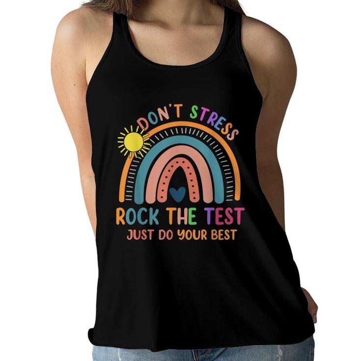 Funny Test Day Rock The Test Rainbow Gifts Teacher Student  Women Flowy Tank