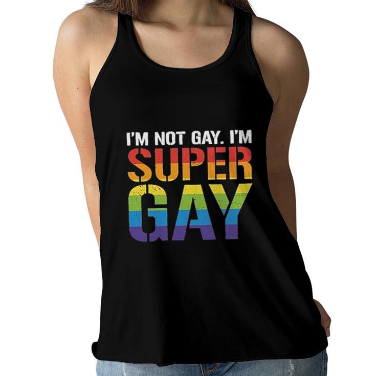 I Am Not Gay I Am Super Gay Funny LGBT Pride Gift Rainbow Color Women Flowy Tank