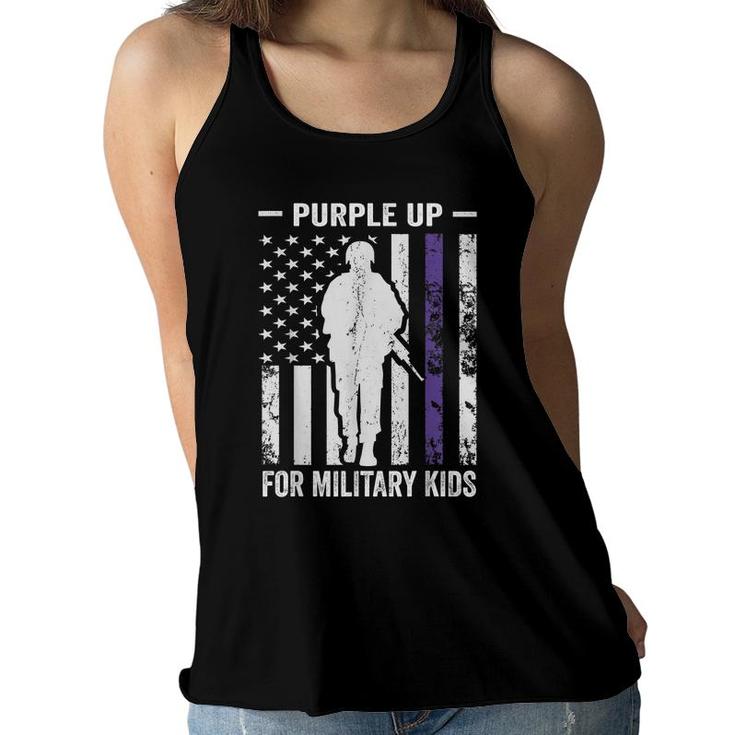 I Purple Up For Military Kids Soldier Strong Month  Women Flowy Tank