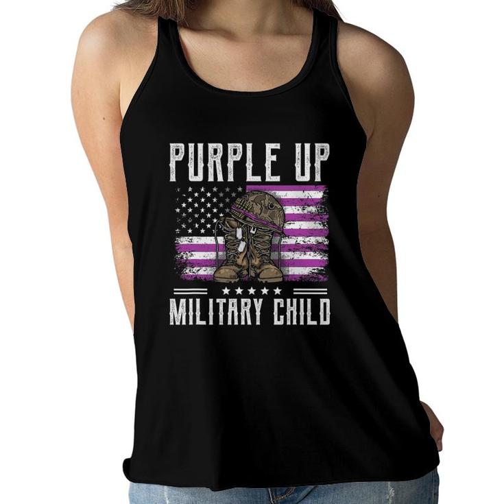 I Purple Up Month Of Military Child Kids Boots Us Flag Women Flowy Tank