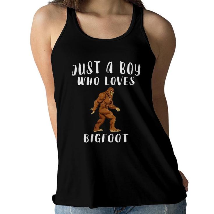 Just A Boy Who Loves Bigfoot Funny Sasquatch Women Flowy Tank