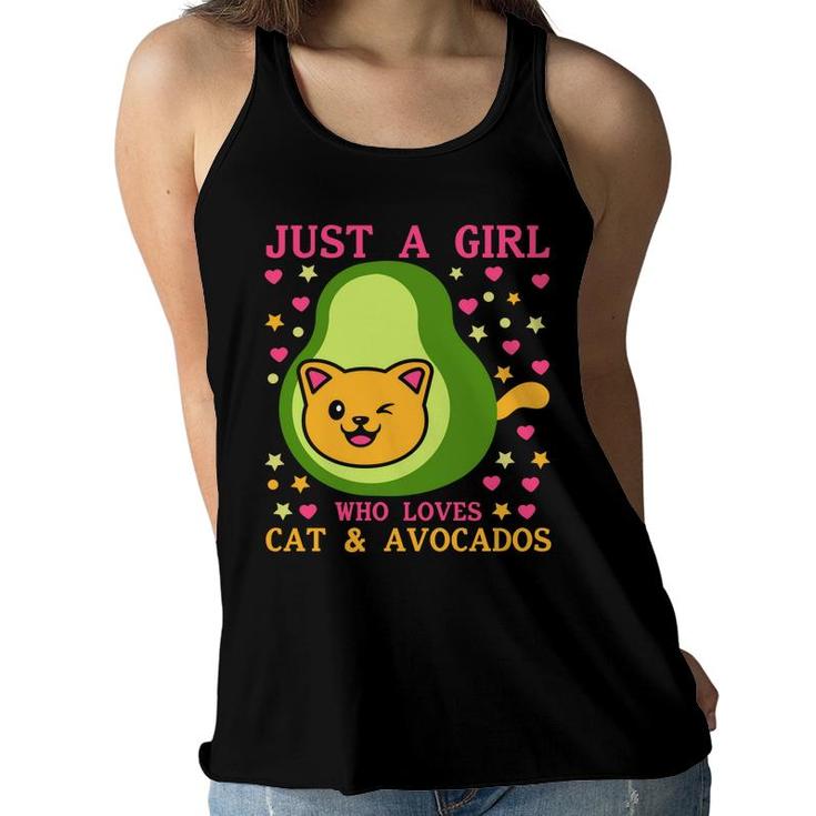 Just A Girl Who Lovers Cat And Avocados Funny Avocado Women Flowy Tank