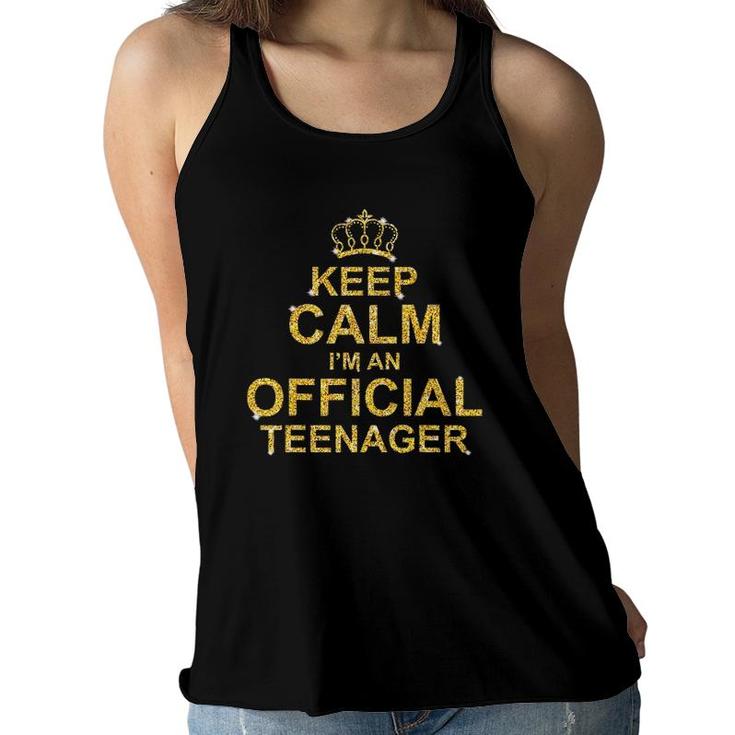 Keep Calm Im An Official Teenager Girls 13Th Birthday Women Flowy Tank