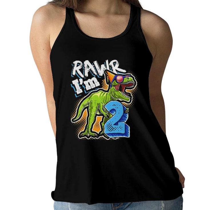 Kids Rawr Im 2 2Nd Birthdayrex Dinosaur Party Gift Boys Women Flowy Tank