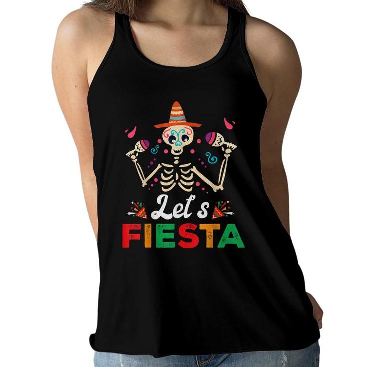 Lets Fiesta Mexican Sombrero Skull Margarita Senorita  Women Flowy Tank