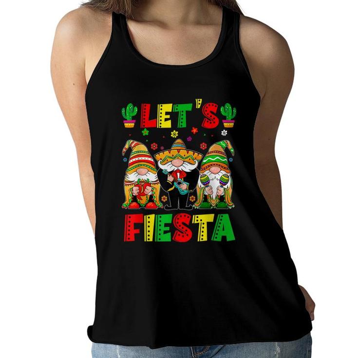 Lets Fiesta Poncho Sombrero Mexican Gnomes Cinco De Mayo  Women Flowy Tank