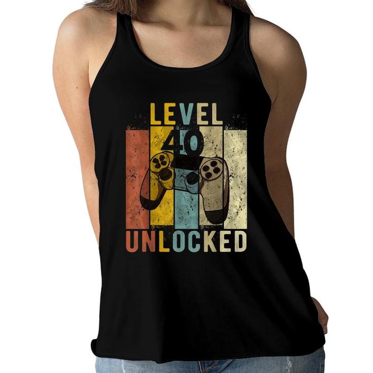 Mens 40Th Birthday Level 40 Unlocked Video Gamer Gift  Women Flowy Tank