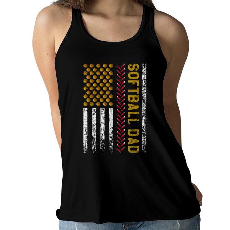 Mens New First Time Dad Softball Dad American Flag Fathers Day  Women Flowy Tank