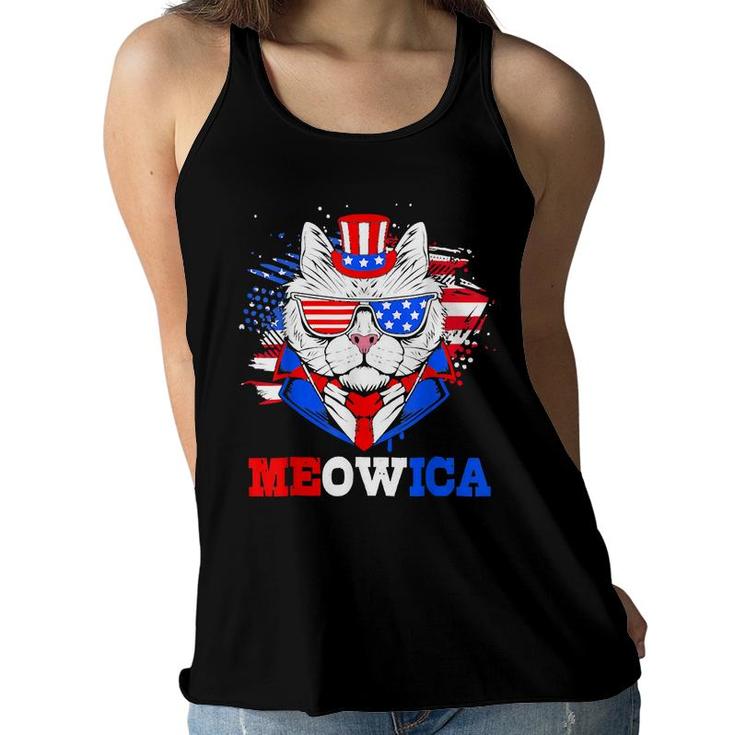 Meowica Patriotic Cat 4Th Of July Independent Day  Women Flowy Tank