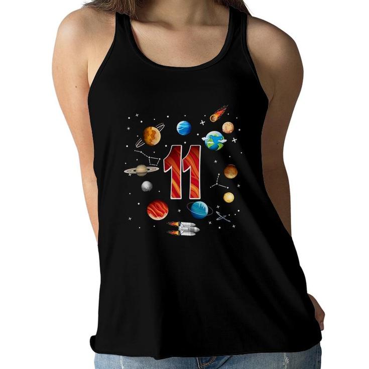 Outer Space 11 Years Old 11Th Birthday Boys Planets Astronaut Women Flowy Tank