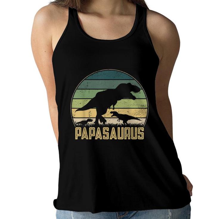 Papasaurus 2 Kids Vintage Retro Sunset Funny Dad Dinosaur  Women Flowy Tank