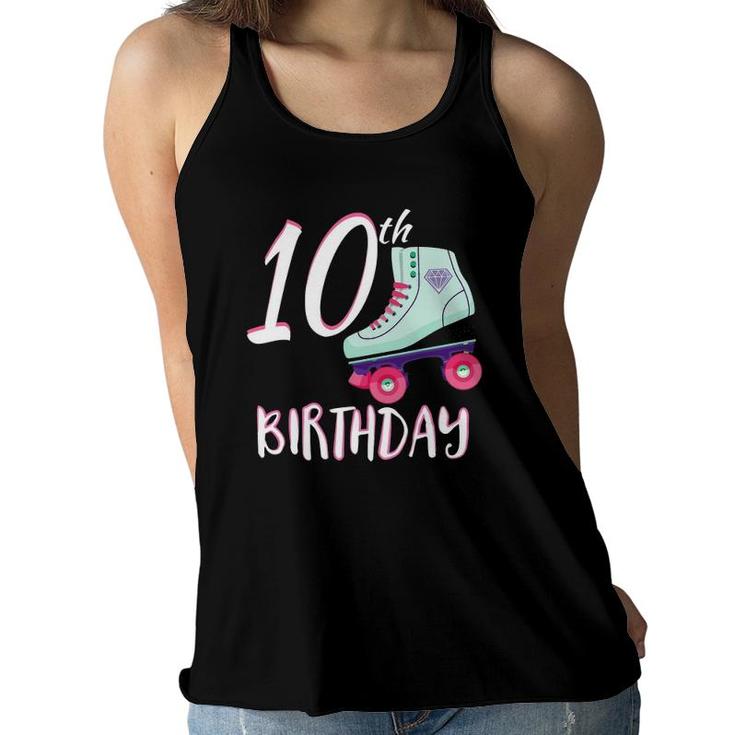 Pink Girl Roller Skate  - 10 Years Old - 10Th Birthday Women Flowy Tank