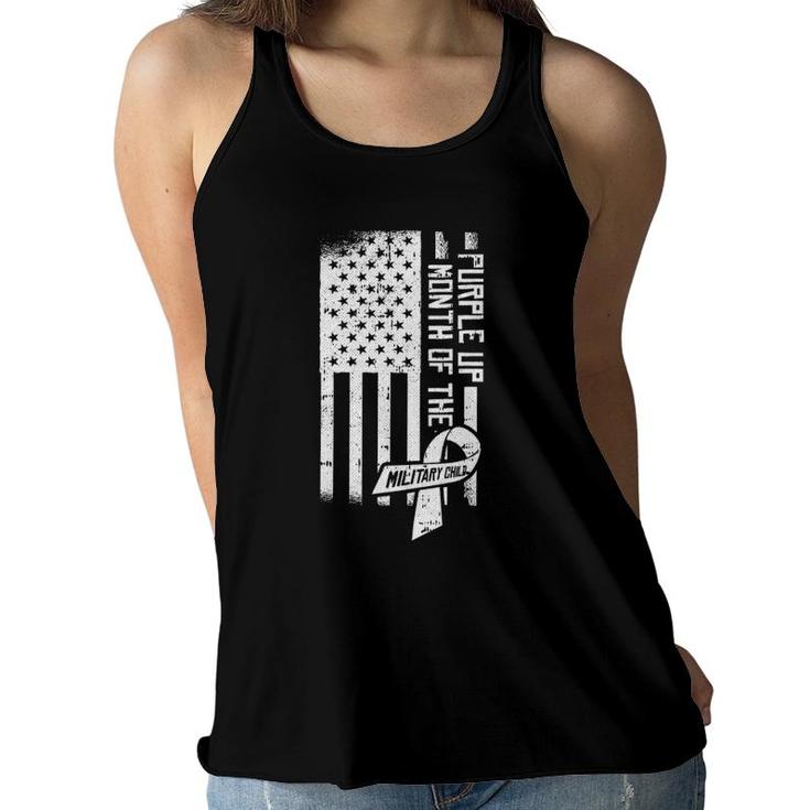 Puple Up Month Of The Military Child American Flag Kids Women Flowy Tank