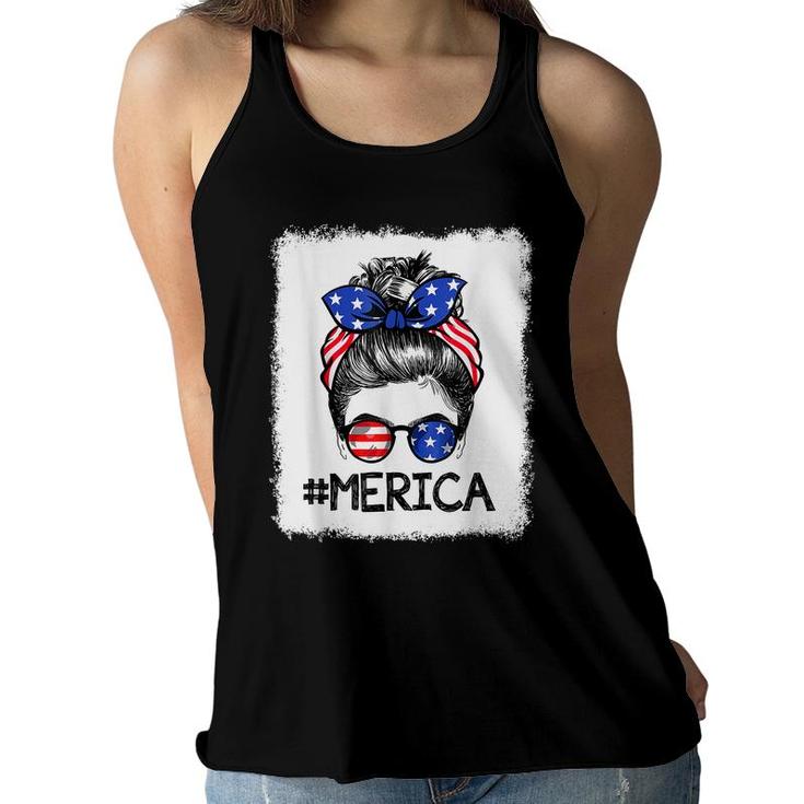 Red White And Blue America Messy Bun Sunglasses 4Th Of July  Women Flowy Tank