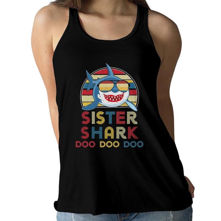 Retro Vintage Sister Sharks Gift For Kids Girls Women Flowy Tank