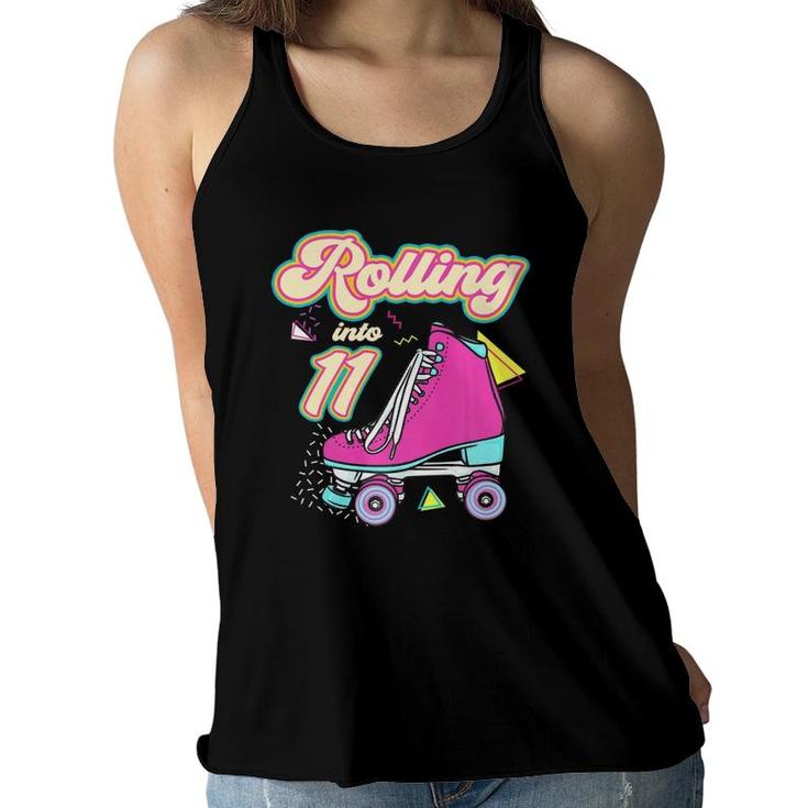 Rolling Into 11 Years Old Roller Skate 11Th Birthday Girl  Women Flowy Tank
