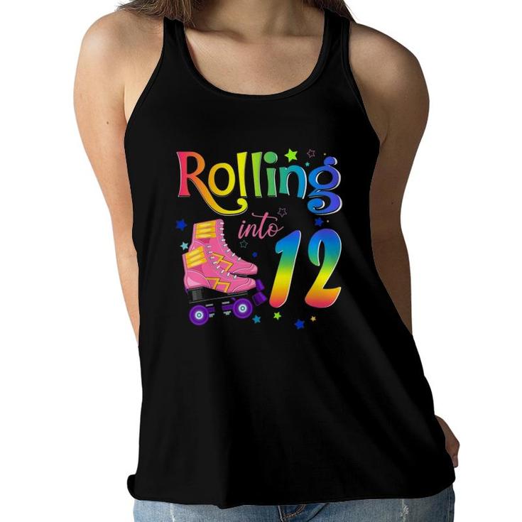 Rolling Into 12 Years Old Girl 12Th Birthday Roller Skate Women Flowy Tank