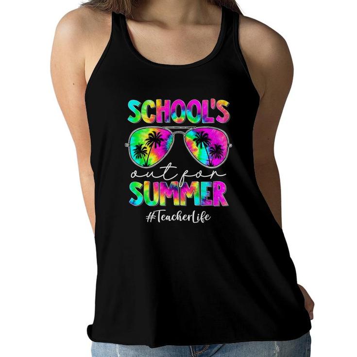 Schools Out For Summer Tie Dye Sunglasses Teacher Life Women Flowy Tank
